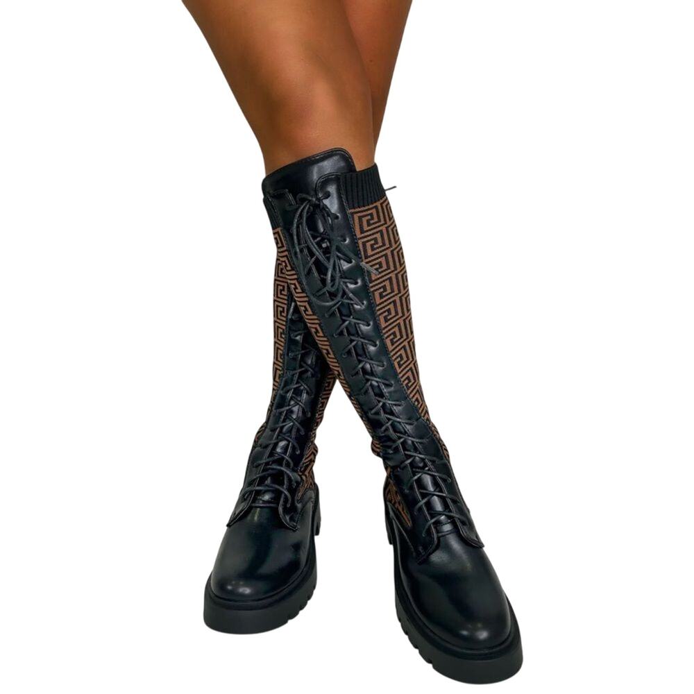 Antonio Melani The Dukees Logo Print Lug Sole Combat Biker Boot Women's Size 6M